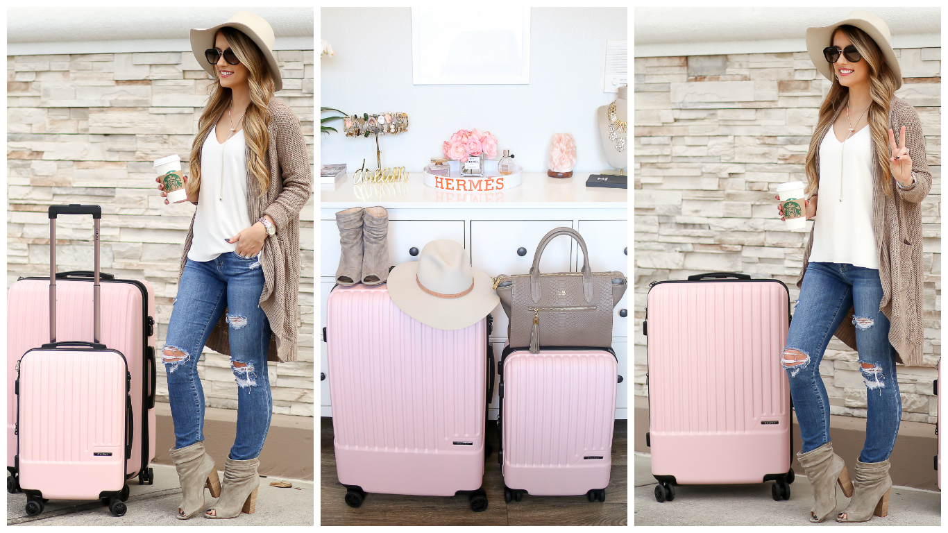 pink travel luggage