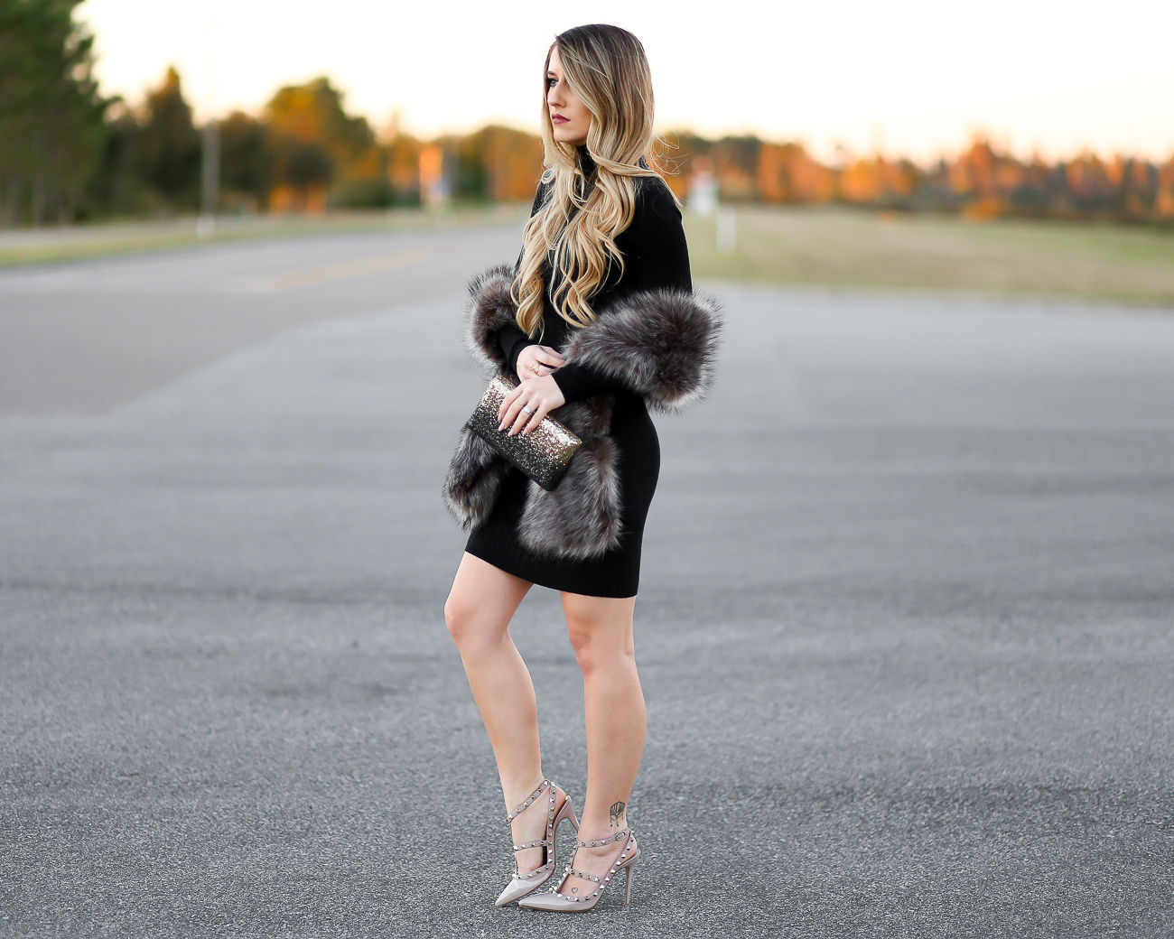 Holiday Outfit Idea Little Black Dress and Faux Fur Under 40 Laura Beverlin