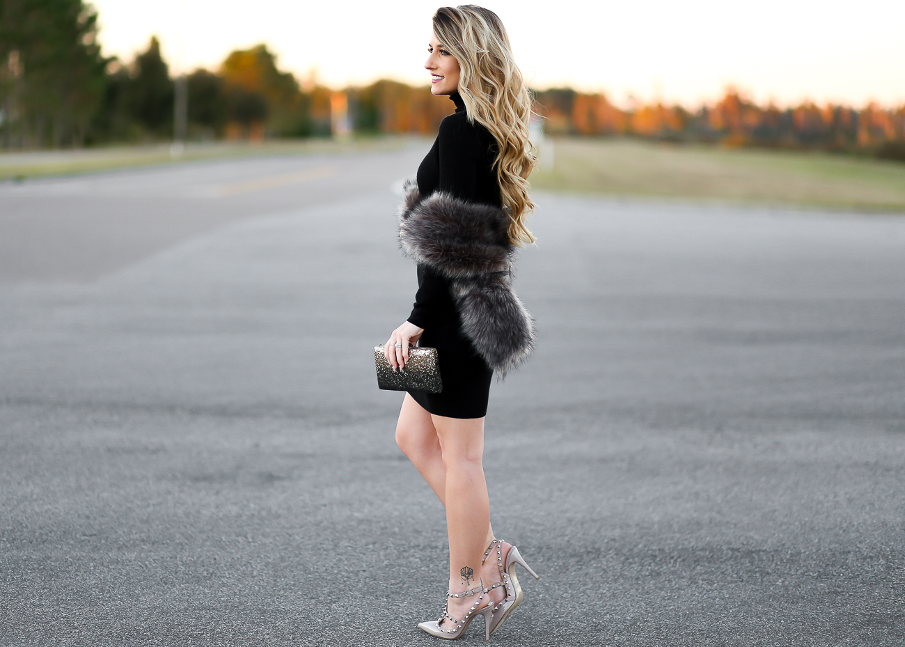 Fur coat with outlet black dress