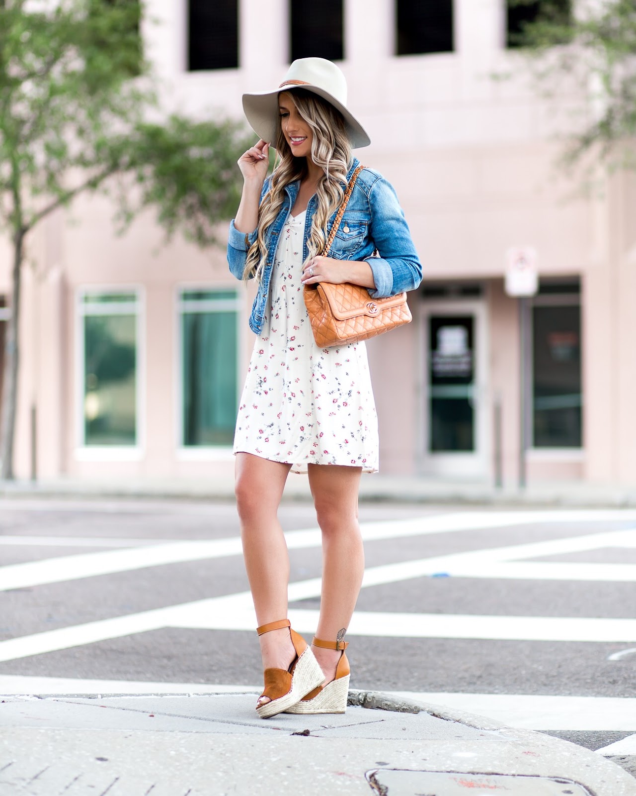 Summer Outfit Formula: Red Dress + White Denim Jacket + Floppy Hat - Get  Your Pretty On®