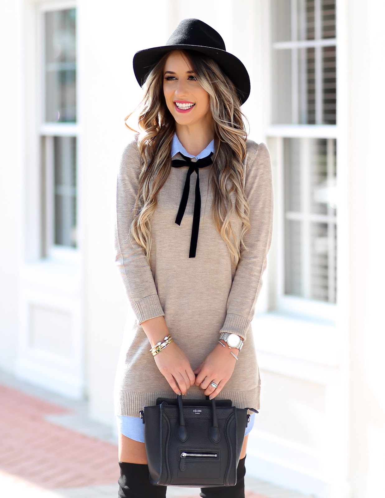 sweater dress and boots