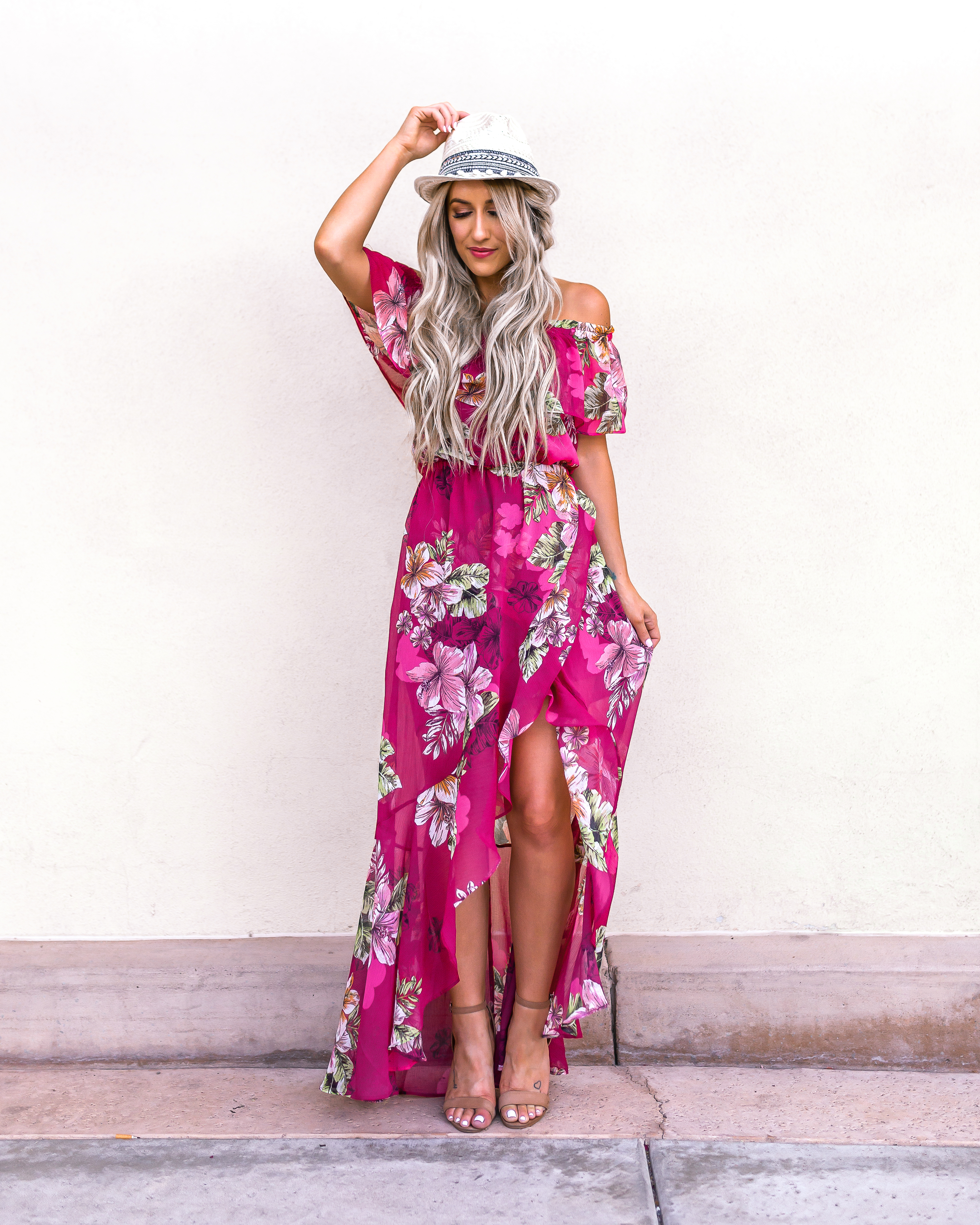 Express Tropical Maxi Dress Pompom Fedora-2