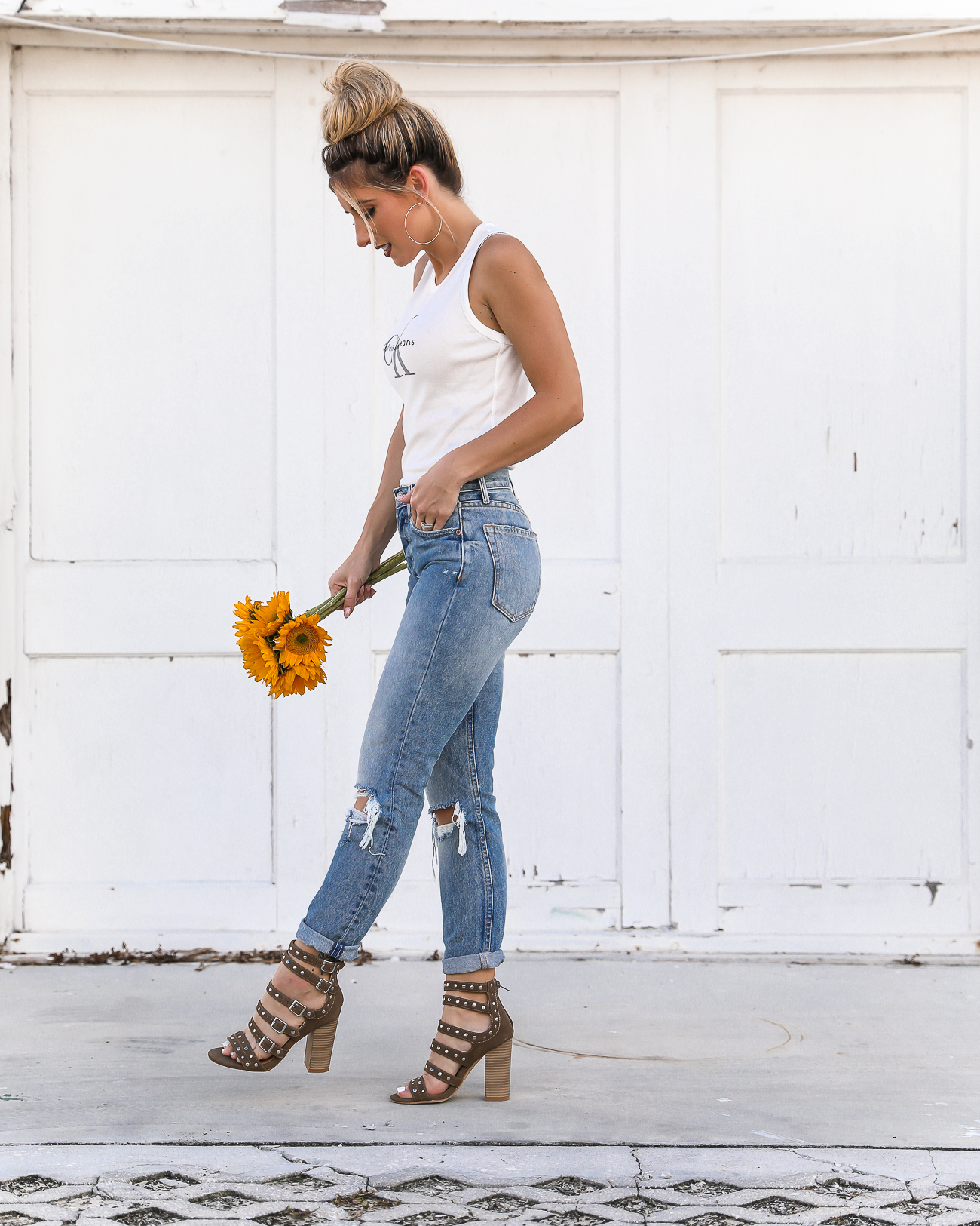 CK Tank Grlfrnd Distressed Jeans 90's style Calvin Klein tank top