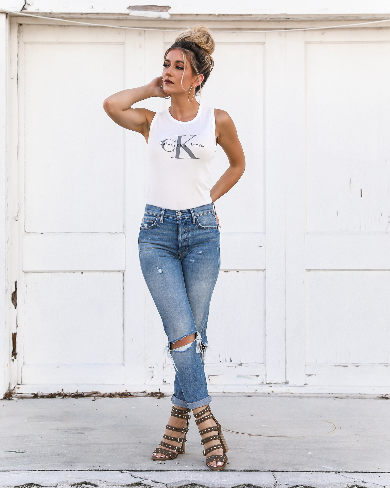 CK Tank Grlfrnd Distressed Jeans 90's style Calvin Klein tank top