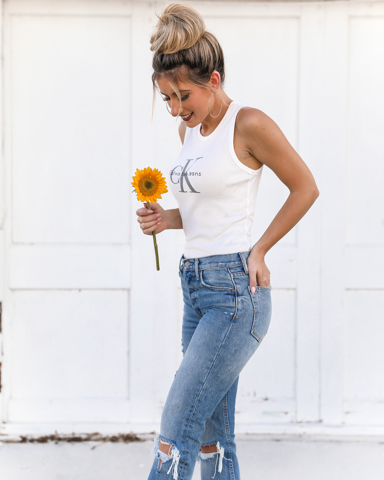 CK Tank Grlfrnd Distressed Jeans 90's style Calvin Klein tank top