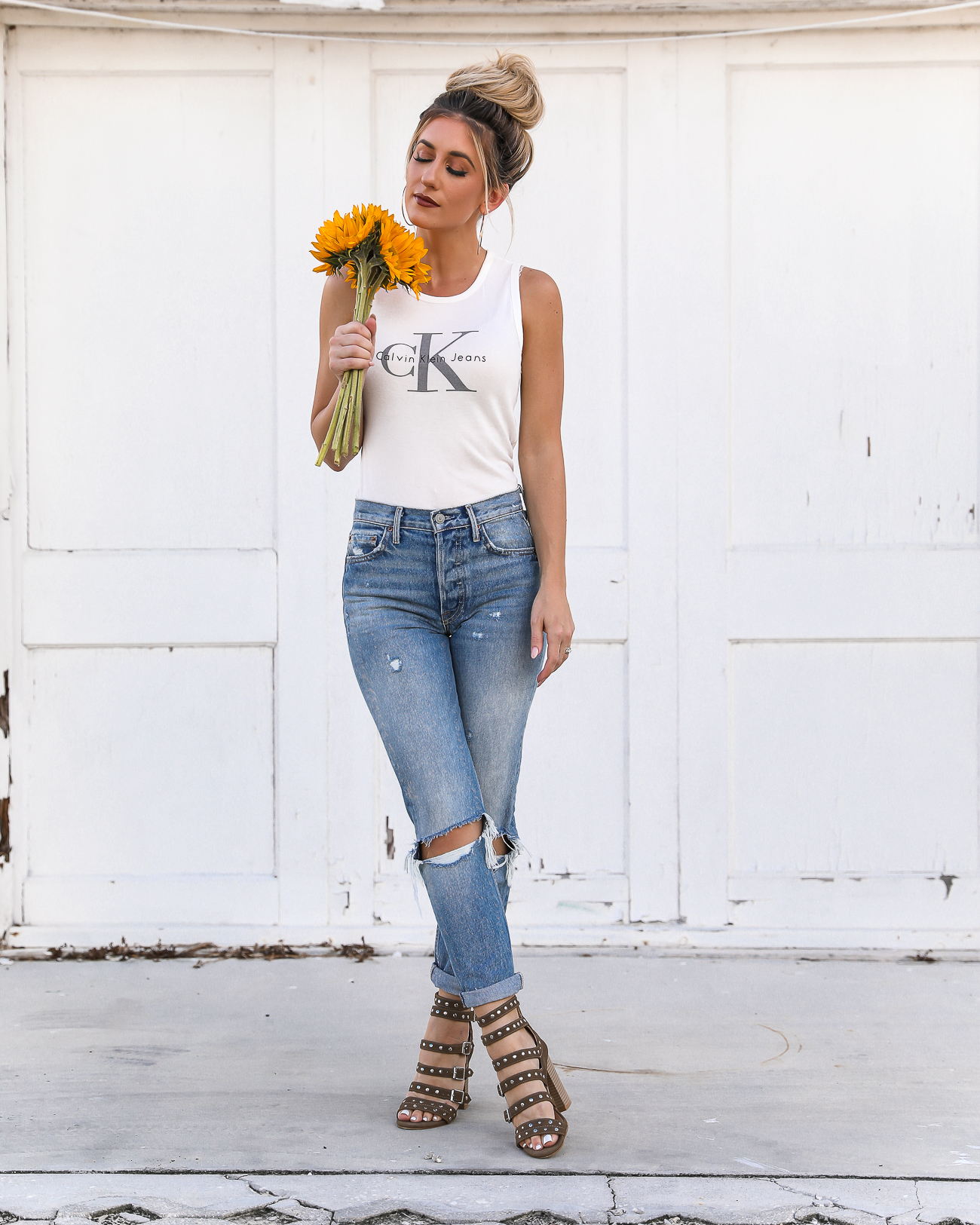 CK Tank Grlfrnd Distressed Jeans 90's style Calvin Klein tank top