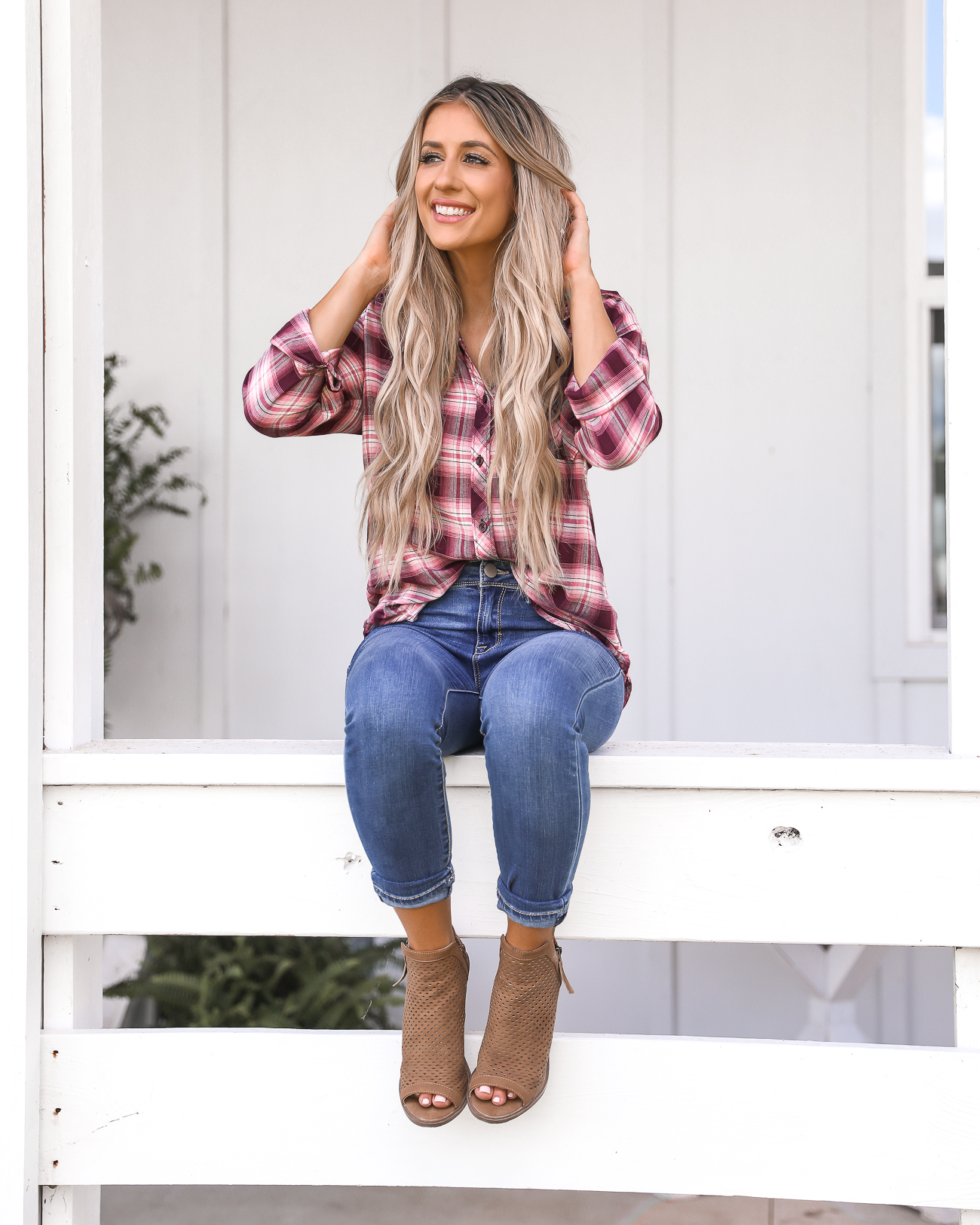 Fall Style Plaid Shirt Peep Toe Booties 