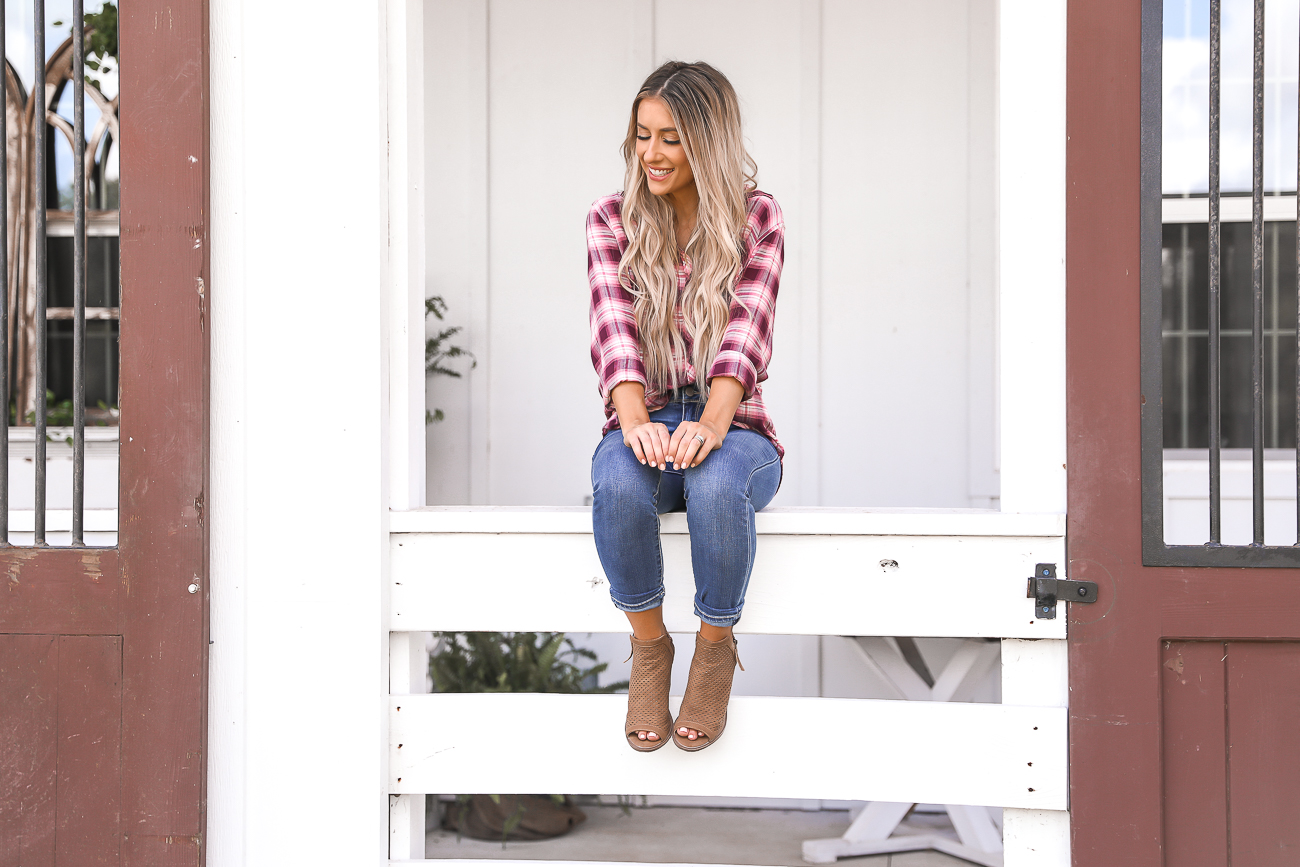 Fall Style Plaid Shirt Peep Toe Booties 