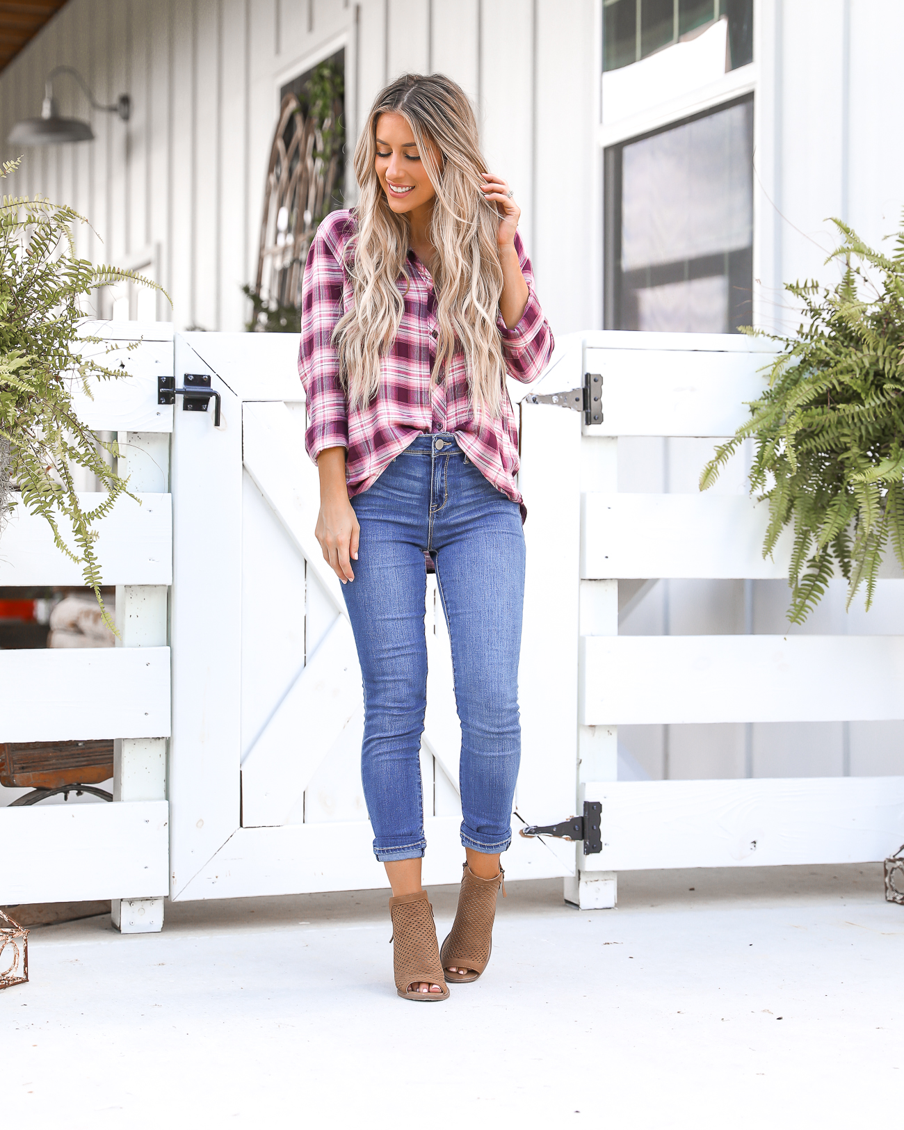 Fall Style Plaid Shirt Peep Toe Booties 