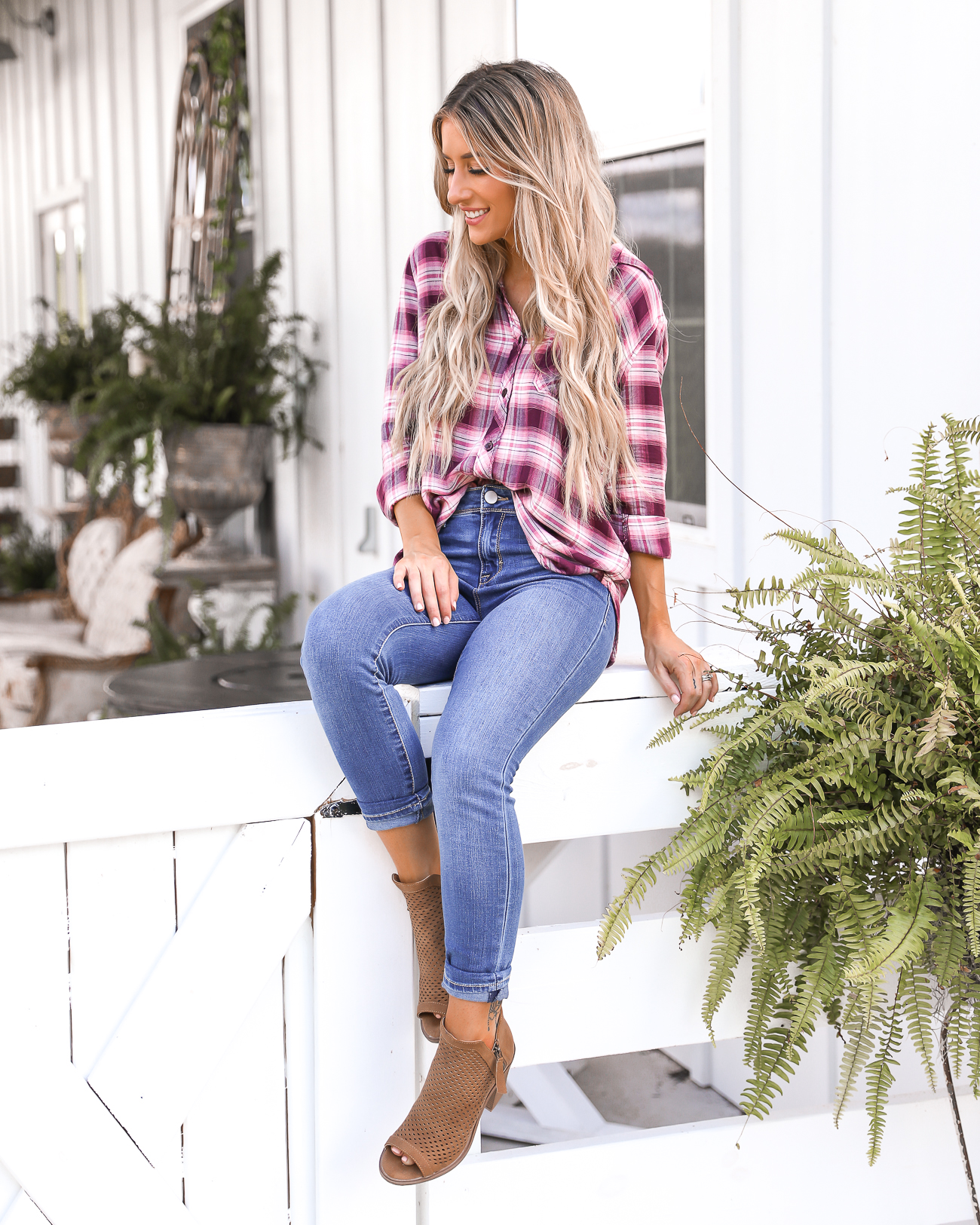 Fall Style Plaid Shirt Peep Toe Booties 