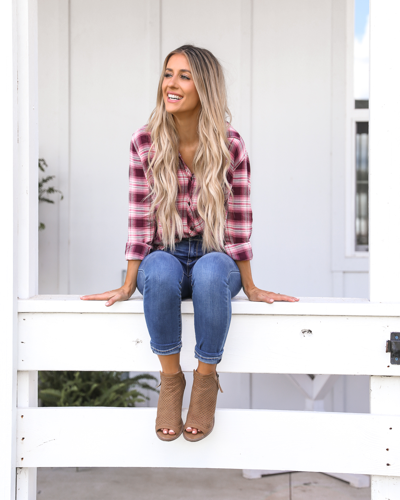 Fall Style Plaid Shirt Peep Toe Booties 