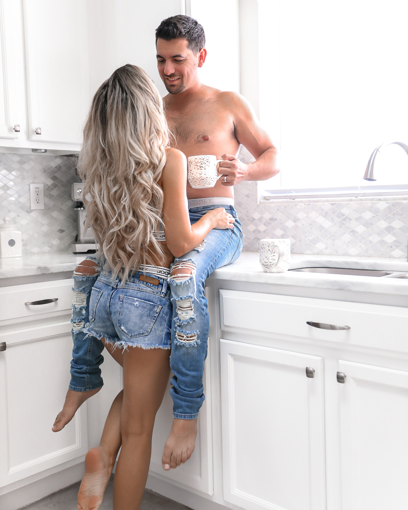 Jockey Mens Underwear Mens Distressed Jeans Couple photoshoot Couples Kitchen Pic-1