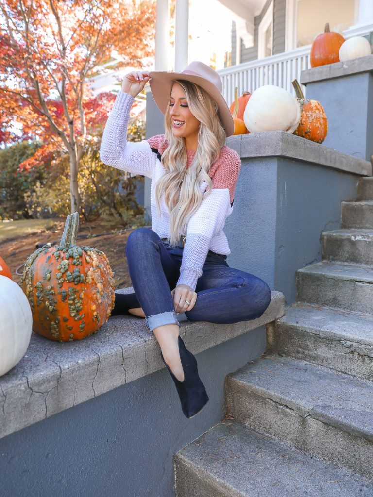 Fall Color Block Sweater - Orange