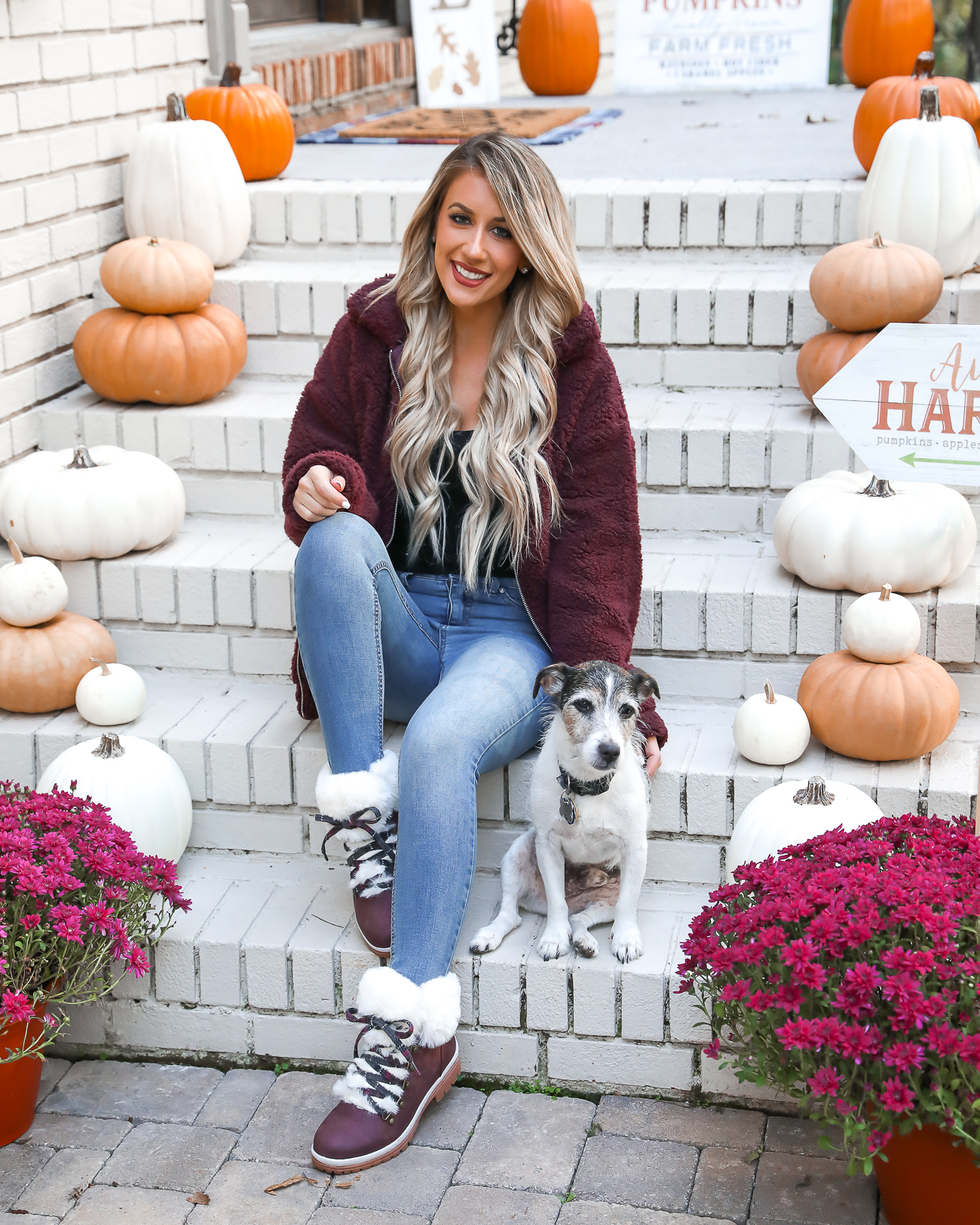 Wubby Fleece Pullover Muk Luks Faux Fur Boots Cozy Fall Outfit Idea Fall Front Porch