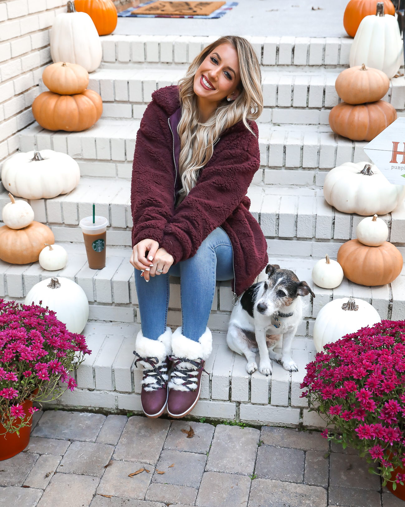 Wubby Fleece Pullover Muk Luks Faux Fur Boots Cozy Fall Outfit Idea Fall Front Porch