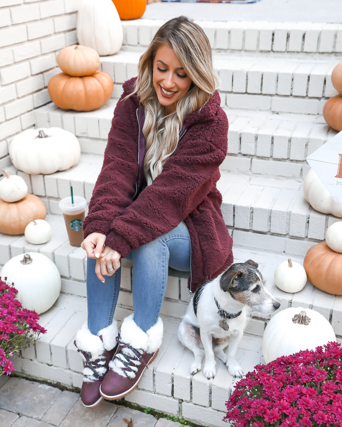Wubby Fleece Pullover Muk Luks Faux Fur Boots Cozy Fall Outfit Idea Fall Front Porch