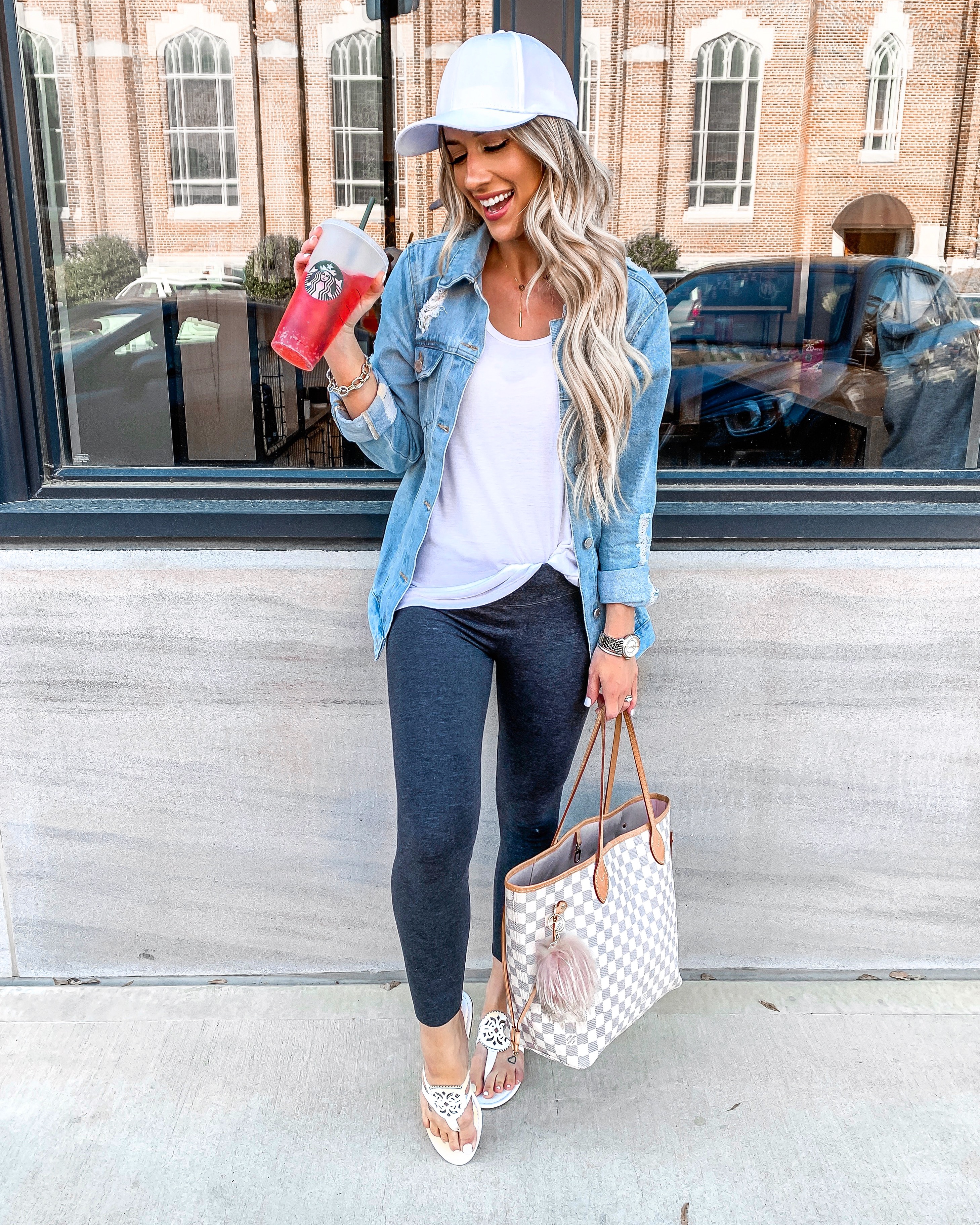 Hat Style: Tory Burch Denim Bag and Distressed Jeans