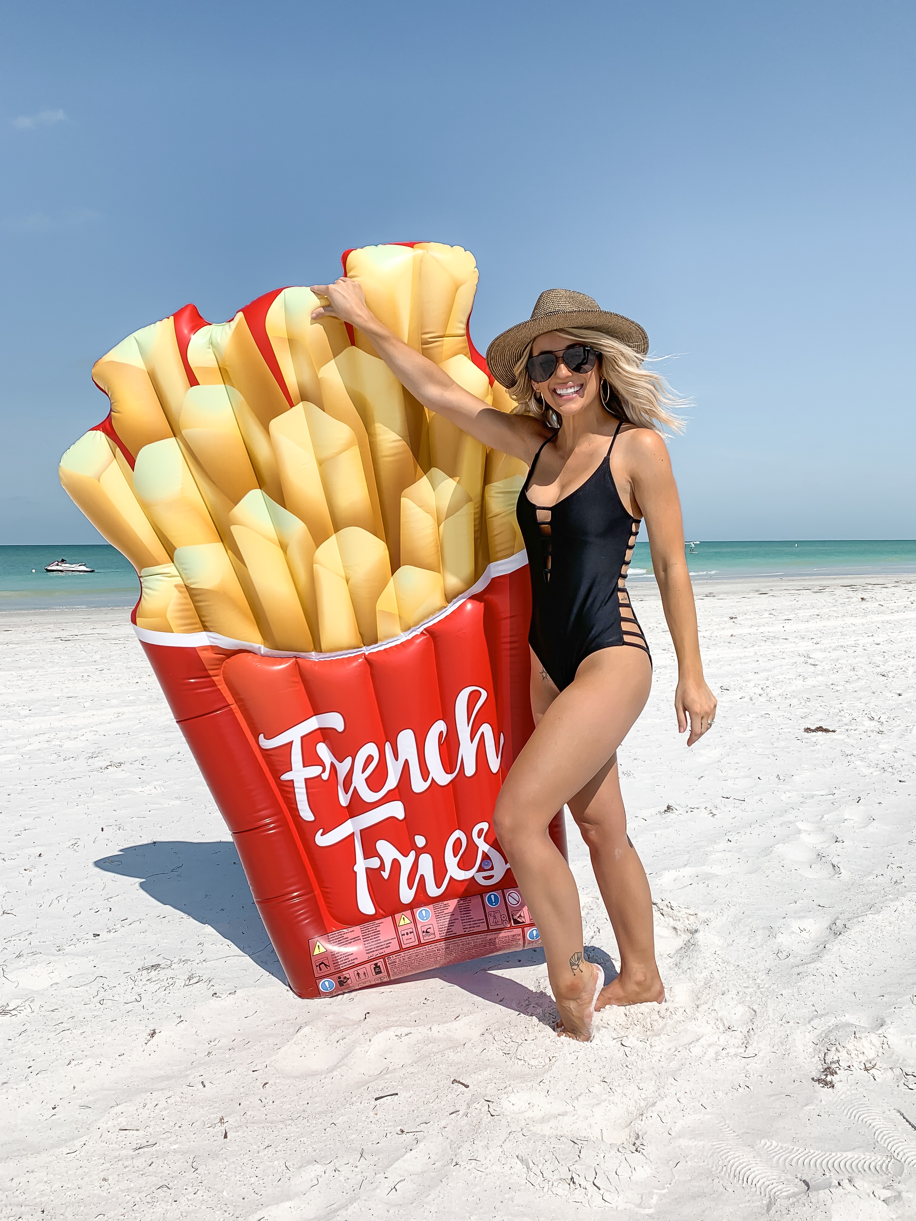 french fry pool beach float black cutout one piece swimsuit Laura Beverlin St Pete beach florida