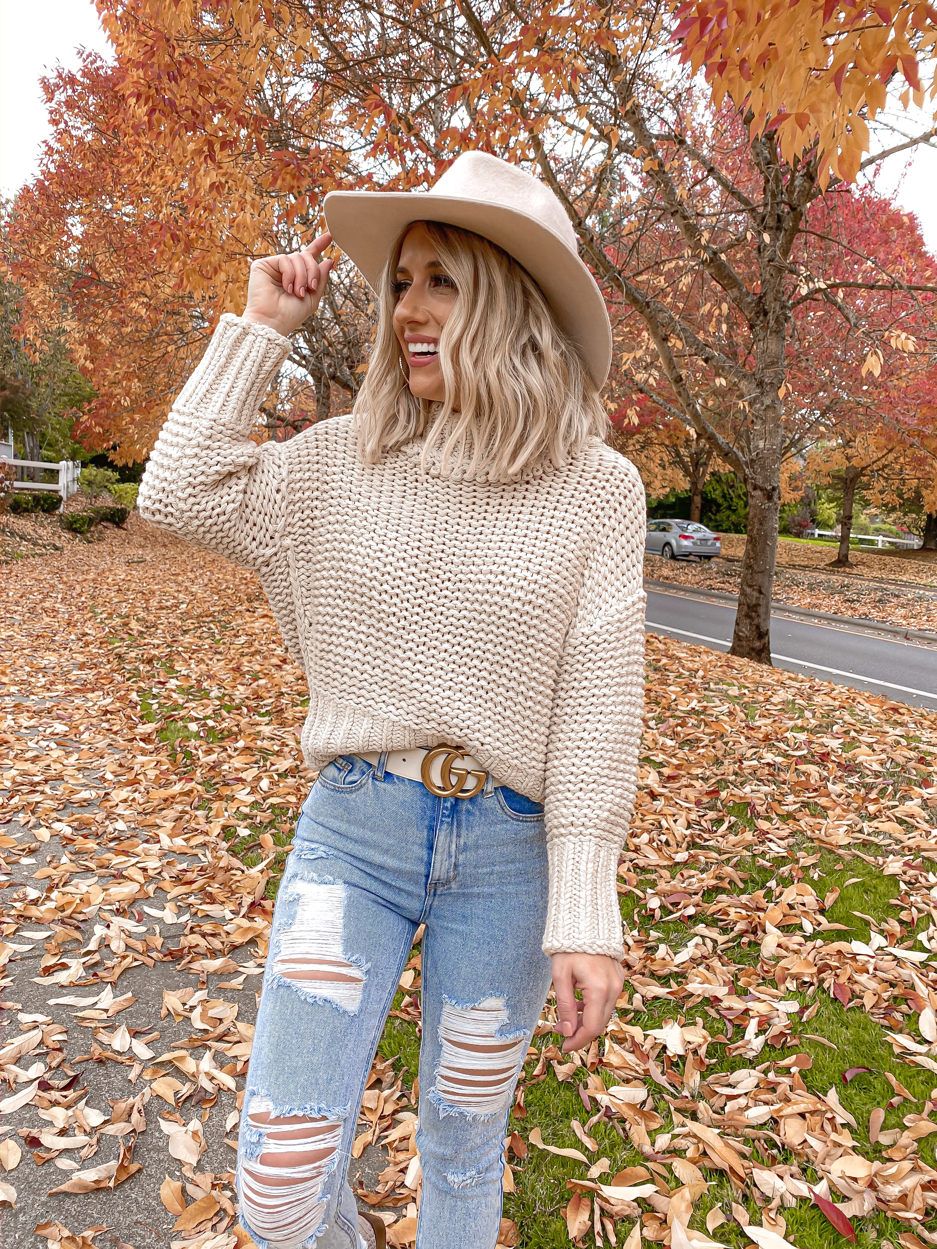 easy fall outfit - cute fall outfits - j.jill knit topper 1 - Northwest  Blonde