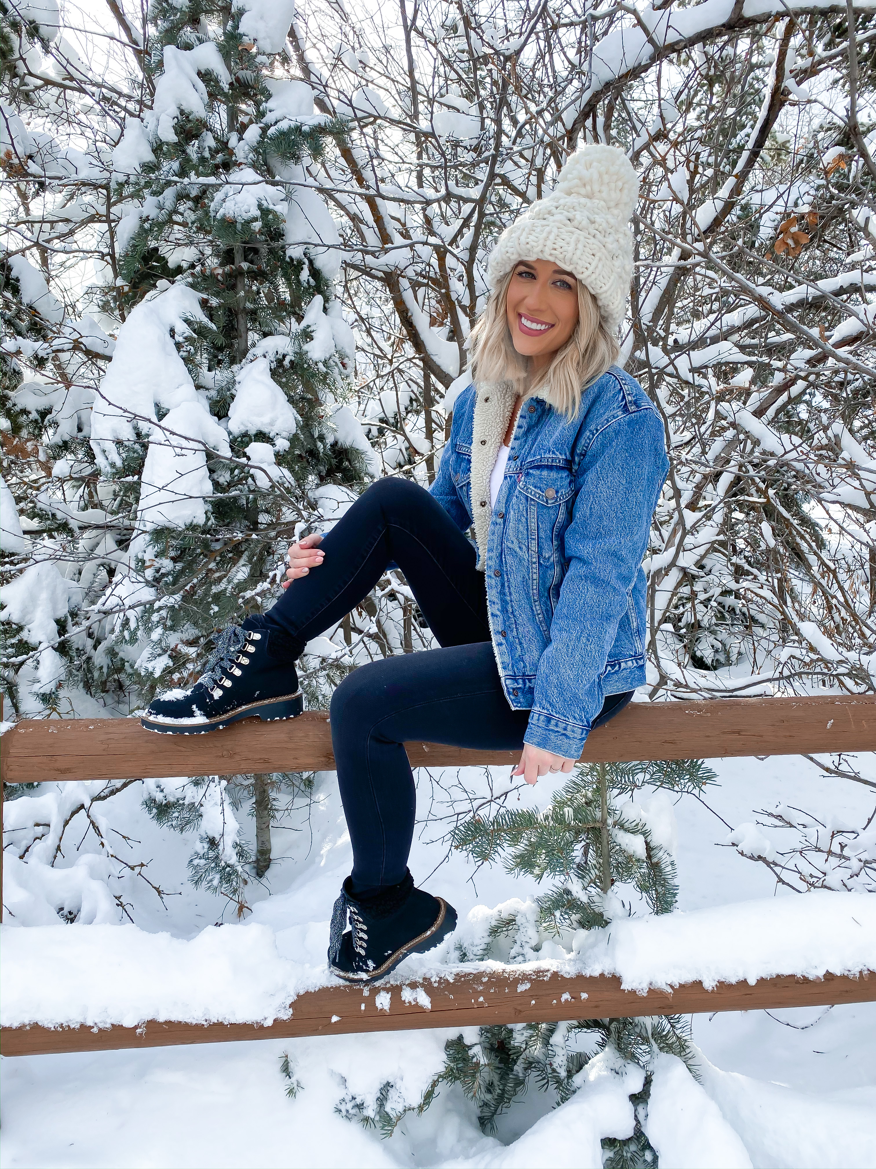 laura beverlin winter snow outfit denim sherpa jacket park city utah4